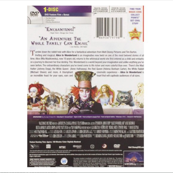 Alice in Wonderland DVD - Disney - Tim Burton - Picture 2 of 8